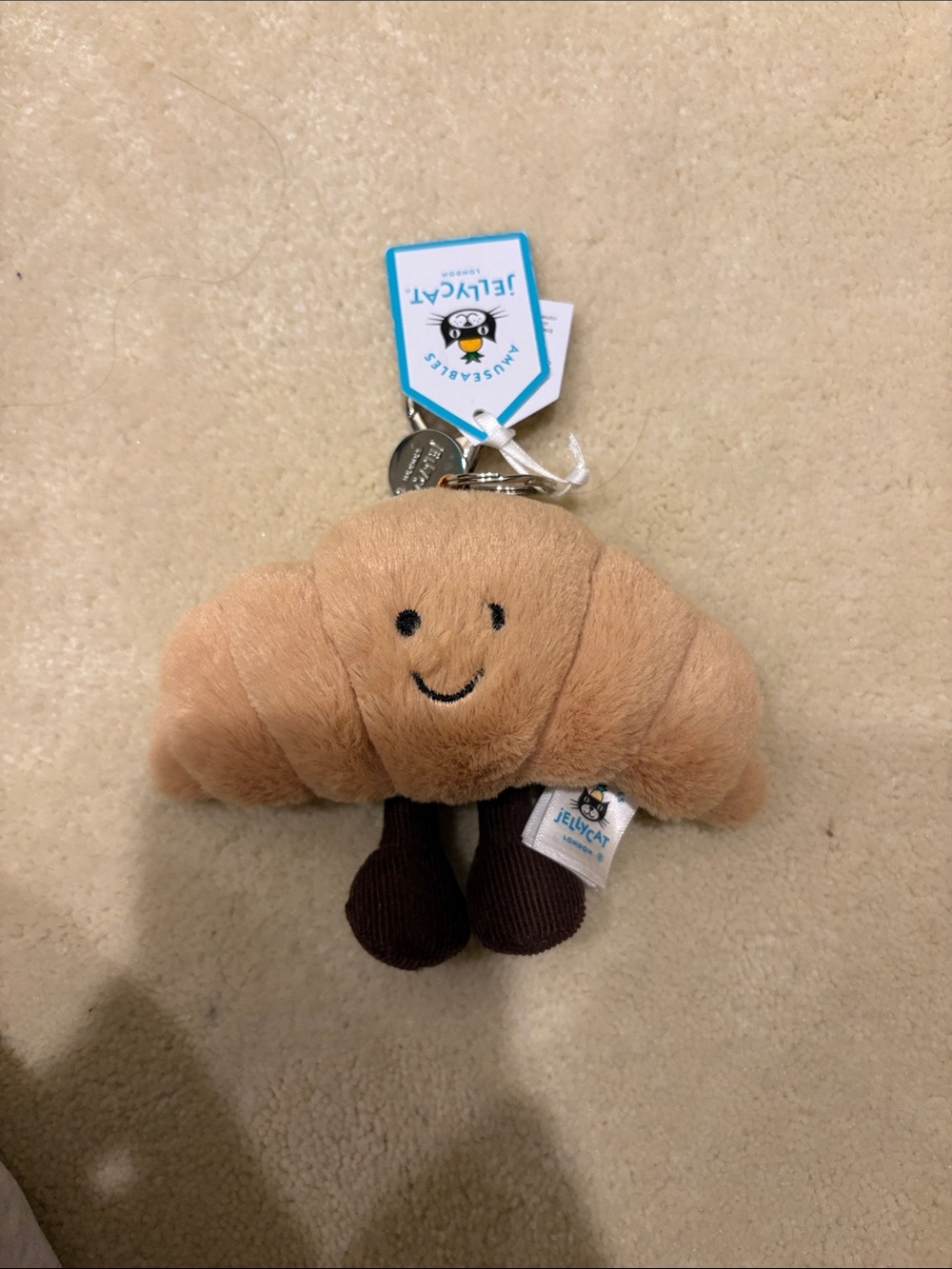 Jellycat Tan Croissant Plush Keyring with Brown Legs